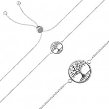 Nastavitelný stříbrný 925 náramek - hranatý řetízek, strom života v kruhu