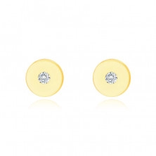 Diamantové náušnice ze 14K žlutého zlata - plochý kroužek s čirým briliantem