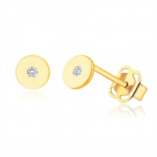Diamantové náušnice ze 14K žlutého zlata - plochý kroužek s čirým briliantem