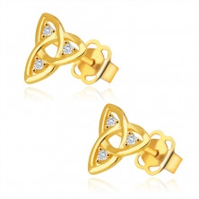 Diamantové náušnice ze žlutého 375 zlata - symbol Triquetra, brilianty čiré barvy