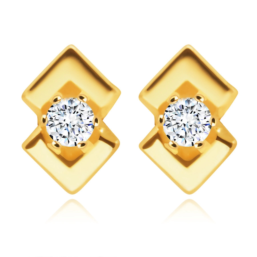 Levně Diamantové náušnice ve žlutém zlatě 585 - kulatý briliant, dva lesklé trojúhelníky