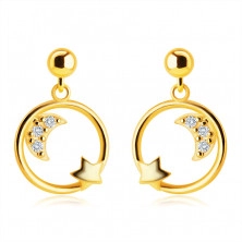 Diamantové náušnice ze 14K zlata - měsíček s brilianty, hvězdička, tenký kroužek