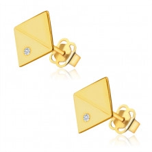 Diamantové náušnice ze 14K žlutého zlata - čtverečky s diagonálním rýhováním, brilianty