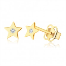Diamantové náušnice ze 14K žlutého zlata - pěticípá hvězdička s briliantem