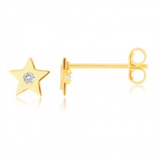 Diamantové náušnice ze 14K žlutého zlata - pěticípá hvězdička s briliantem