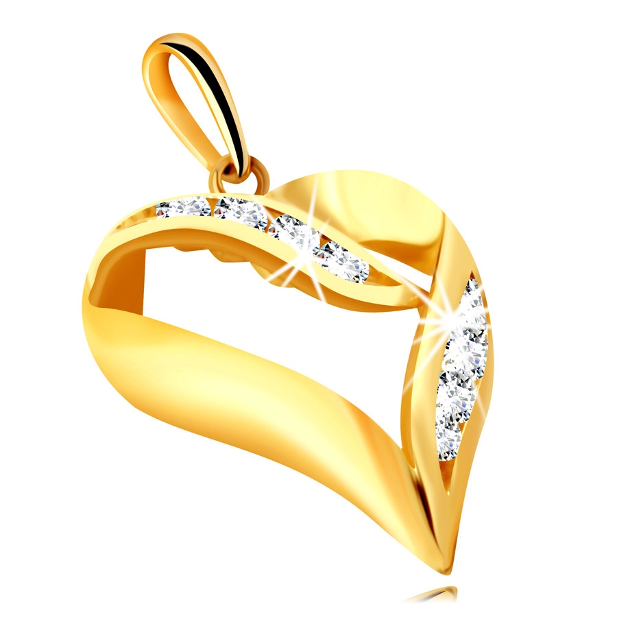 Diamantový přívěsek ze žlutého 585 zlata - kontura srdce, třpytivé brilianty