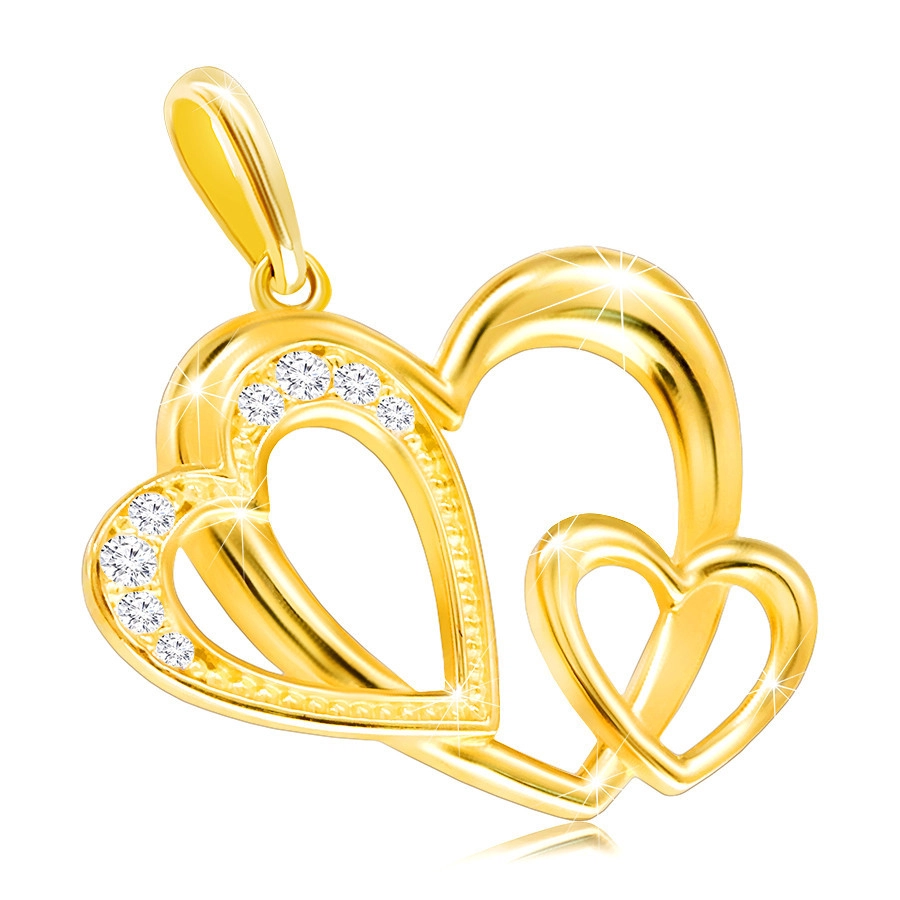Levně Diamantový přívěsek ze 14K zlata - kontura tří srdcí, čiré brilianty