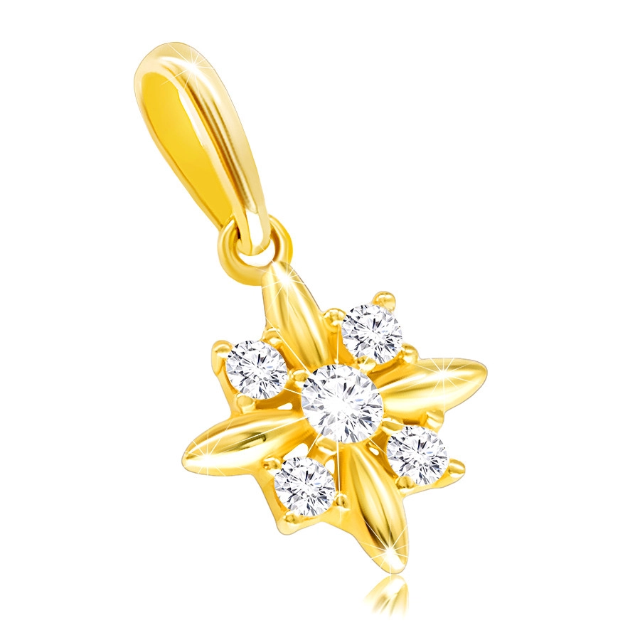 Diamantový přívěsek ve žlutém 14K zlatě - kvítek s podlouhlými okvětními lístky a brilianty
