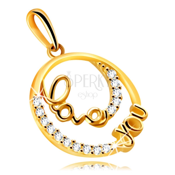 Diamantový přívěsek ze žlutého 14K zlata - kroužek s ozdobným nápisem "love you", brilianty