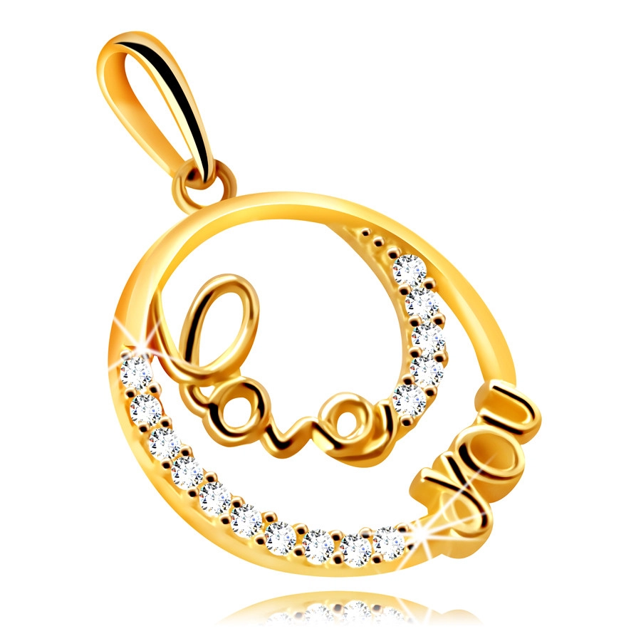 Diamantový přívěsek ze žlutého 14K zlata - kroužek s ozdobným nápisem \
