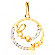 Diamantový přívěsek ze žlutého 14K zlata - kroužek s ozdobným nápisem "love you", brilianty