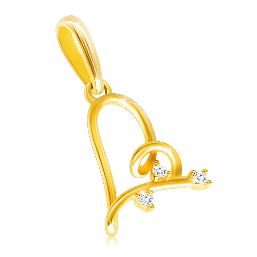 Levně Diamantový přívěsek ve 14K žlutém zlatě - nepravidelné srdíčko ozdobené brilianty