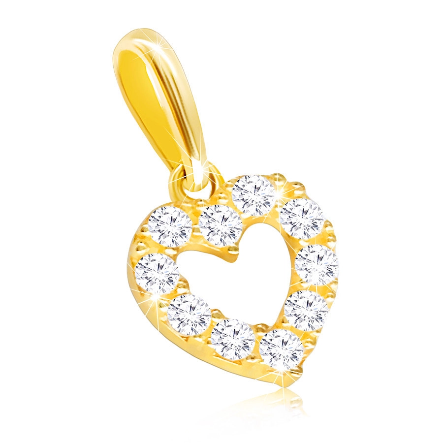 Levně Diamantový přívěsek ve 14K žlutém zlatě - čirá briliantová kontura symetrického srdíčka