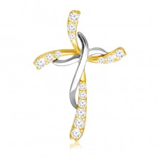 Diamantový přívěsek z kombinovaného 14K zlata - křížek vykládaný brilianty