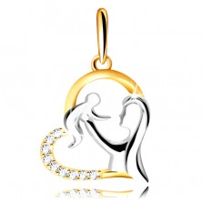 Diamantový přívěsek z kombinovaného 14K zlata - srdce s matkou a dítětem, brilianty