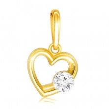 Diamantový přívěsek ve 14K žlutém zlatě - lesklá kontura srdce s čirým briliantem