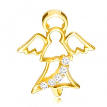 Diamantový přívěsek ze 14K žlutého zlata - kontura anděla s briliantovým pásem
