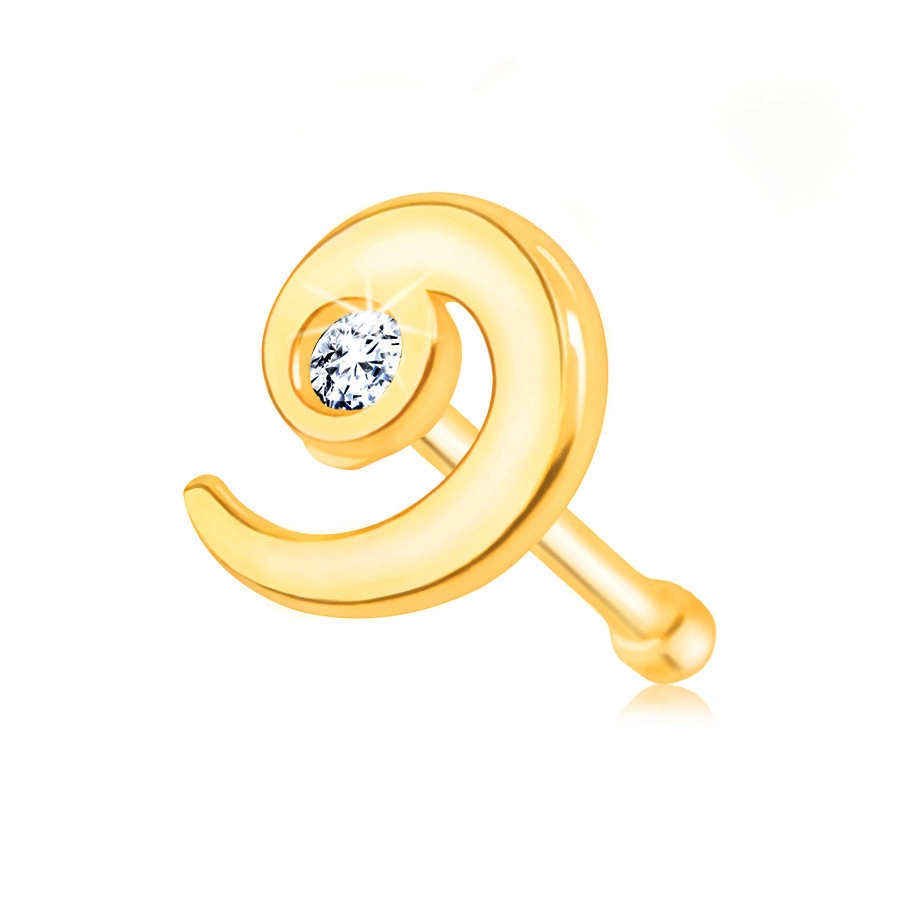 Levně Diamantový piercing do nosu ze žlutého 14K zlata, rovný - spirála s čirým briliantem