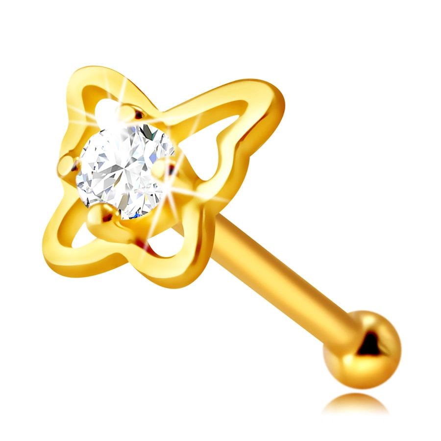 Levně Diamantový piercing do nosu ze 14K žlutého zlata - kontura motýla s briliantem, 1,75 mm