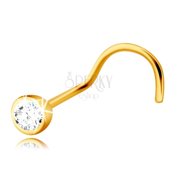 Diamantový piercing do nosu ze žlutého 14K zlata, zahnutý - briliant v kulaté objímce, 2 mm