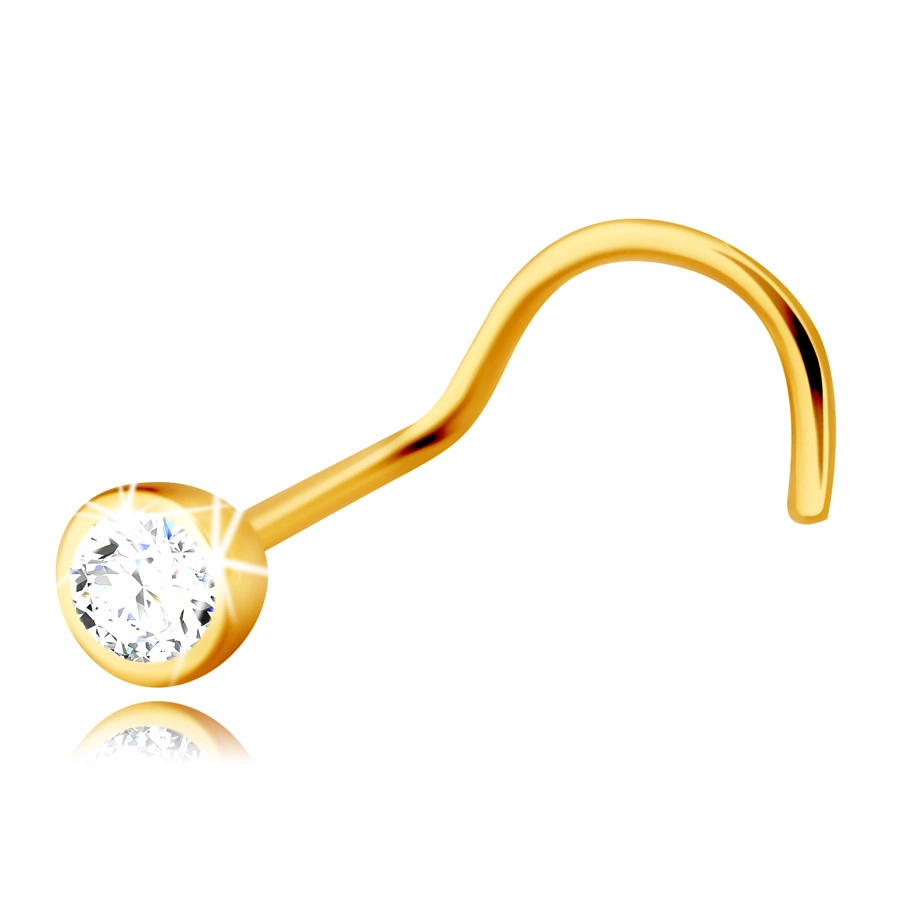 Levně Diamantový piercing do nosu ze žlutého 14K zlata, zahnutý - briliant v kulaté objímce, 2 mm