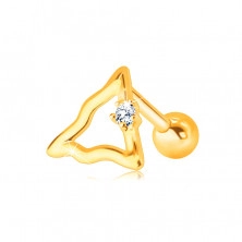 Diamantový piercing ze 14K zlata do ucha - kontura trojúhelníku s čirým briliantem