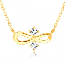 Diamantový náhrdelník 585 ve žlutém zlatě - symbol "INFINITY", dva čiré brilianty