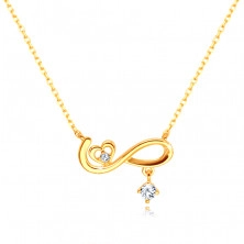 Diamantový náhrdelník ze 14K žlutého zlata - symbol nekonečna, srdíčko, brilianty