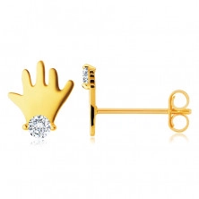 Diamantové náušnice ze žlutého 14K zlata - silueta nožičky a ručičky, čiré brilianty