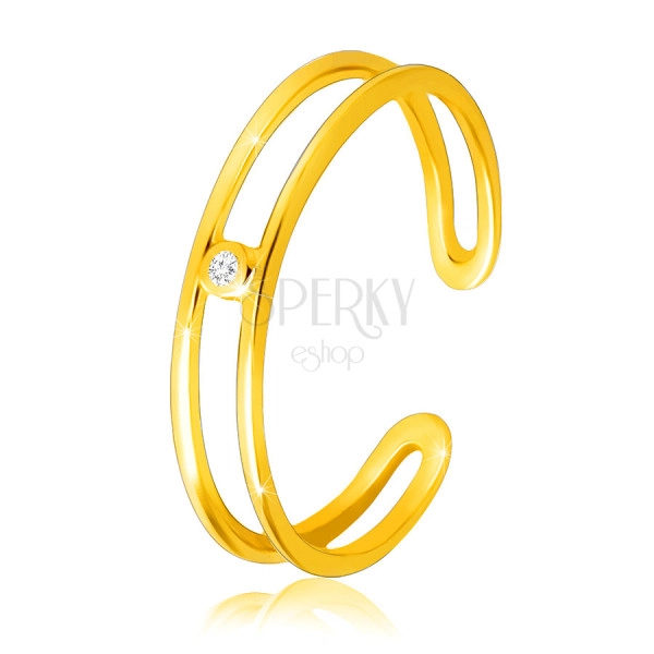 Diamantový prsten ze žlutého 14K zlata - tenká otevřená ramena, čirý briliant