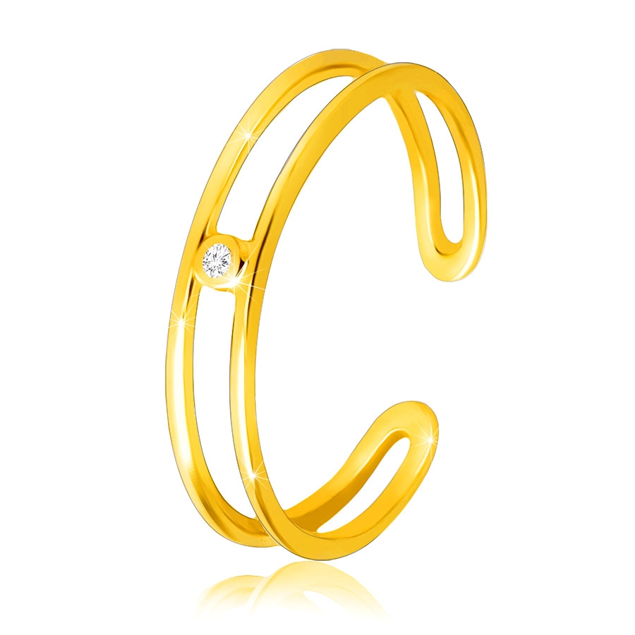 Diamantový prsten ze žlutého 14K zlata - tenká otevřená ramena, čirý briliant - Velikost: 51