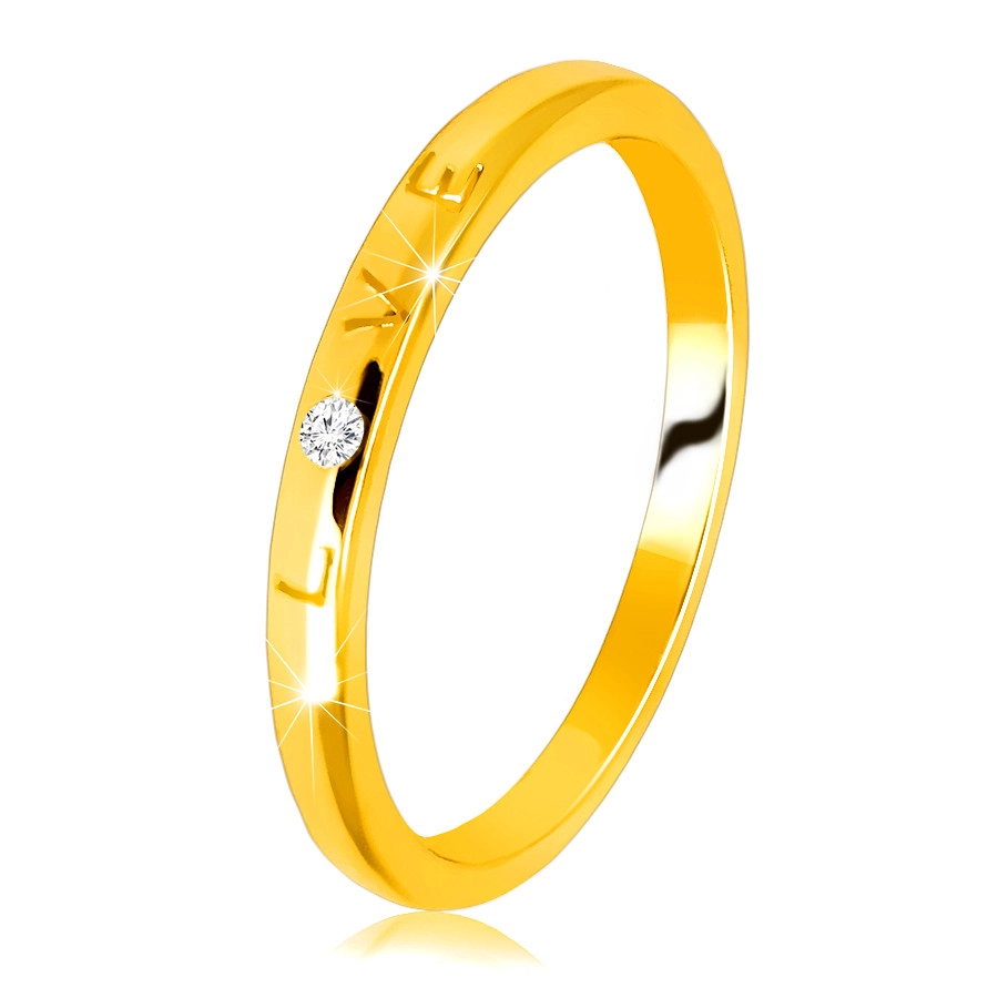 Diamantový prsten ve žlutém 14K zlatě - nápis \