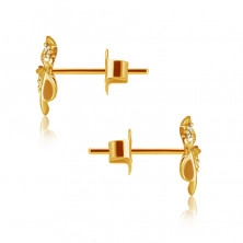 Diamantové náušnice ze 14K žlutého zlata - čtyřlístek s blýskavými brilianty