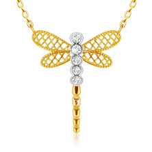 Diamantový náhrdelník z kombinovaného 585 zlata - vážka s křídly, čiré brilianty