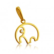 Diamantový přívěsek ze 14K žlutého zlata - obrys slona s chobotem, čirý briliant