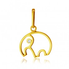 Diamantový přívěsek ze 14K žlutého zlata - obrys slona s chobotem, čirý briliant