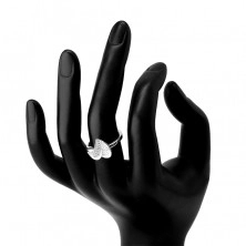 Stříbrný 925 prsten - lesklý stonek s lístkem a třpytivými zirkony