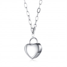 Náhrdelník z chirurgické oceli - vypouklé srdce, jemný řetízek z oválných oček, stříbrná barva