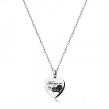 Ocelový náhrdelník, stříbrná barva - přívěsek ve tvaru srdce "Always in my heart" - navždy v mém srdci