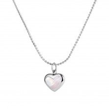 Ocelový náhrdelník, stříbrná barva - jemný řetízek, přívěsek ve tvaru srdce s duhovými odlesky