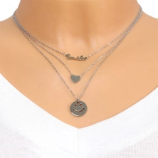 Ocelový náhrdelník - tenké řetízky, "Smile" - úsměv, srdce, smajlík, stříbrná barva
