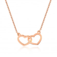 Ocelový náhrdelník měděné barvy, jemný řetízek, dvě propojené kontury srdcí