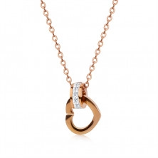 Ocelový náhrdelník měděné barvy - kontura srdce, blýskavý zirkonový prstenec