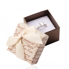 Dárková krabička s mašlí na náušnice nebo prsten - béžovo-hnědá kombinace, text