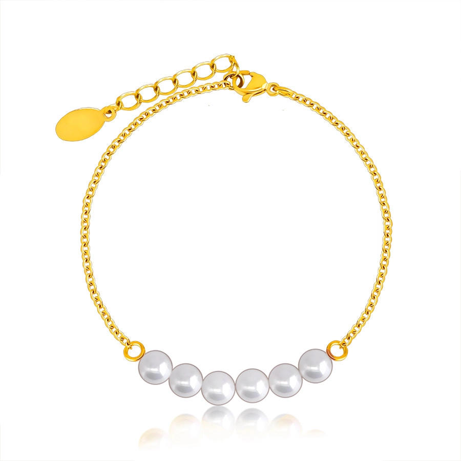 Kuličkový náramek v perleťové barvě, jemný ocelový řetízek ve zlatém odstínu