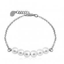 Kuličkový náramek v perleťové barvě, jemný ocelový řetízek - stříbrná barva