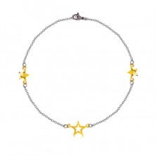 Ocelový náramek - tři hvězdy ve zlaté barvě, jemný řetízek