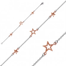 Náramek z oceli - tři hvězdy v měděné barvě, jemný řetízek