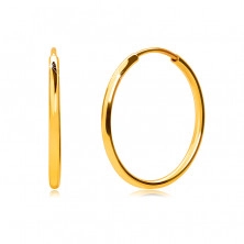 Zlaté kruhové náušnice ve 14K zlatě - tenká oblá ramena, hladký a lesklý povrch, 15 mm