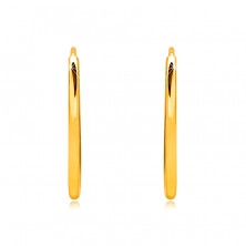 Zlaté kruhové náušnice ve 14K zlatě - tenká oblá ramena, hladký a lesklý povrch, 15 mm
